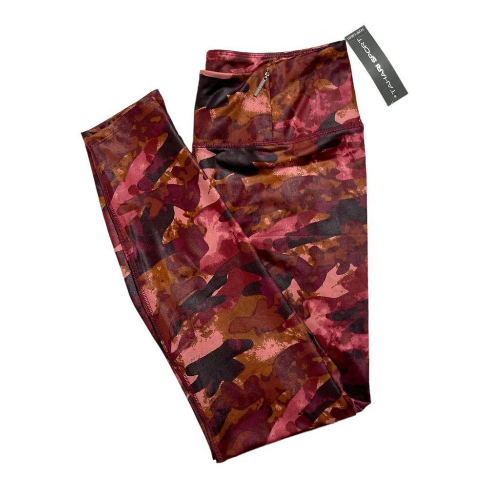 TAHARI Women's High Waist Full Length Leggings in Red Wine Camo Size Medium NWT
